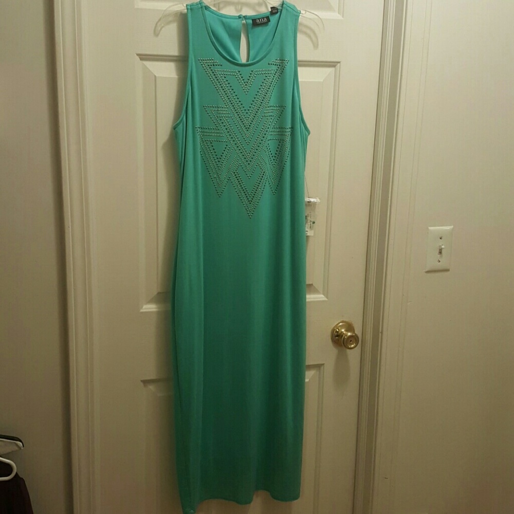 A.N.A Maxi Dress Green Embroidered Sleevelees