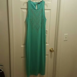 A.N.A Maxi Dress Green Embroidered Sleevelees
