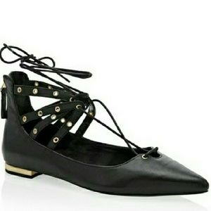 White House Black Market flats black lace ups 7.
