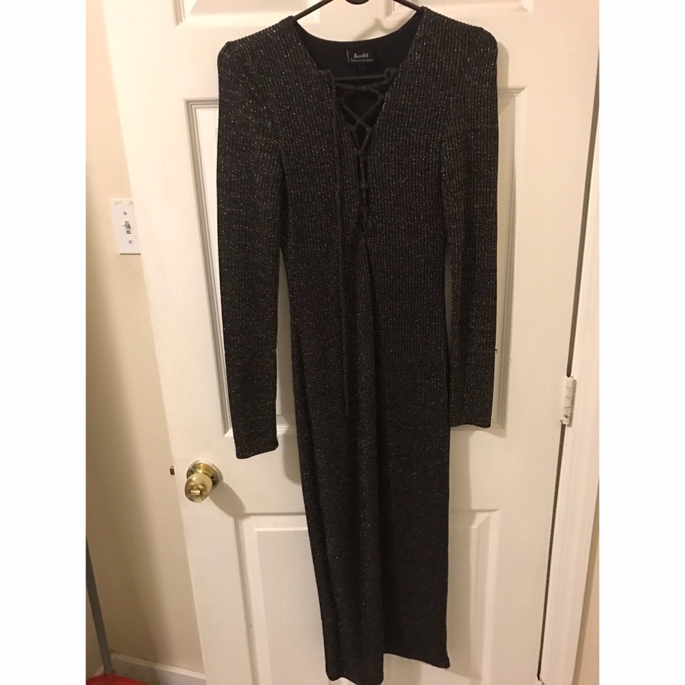 Glittery Woven Midi Dress with Cage Tie Size:XS