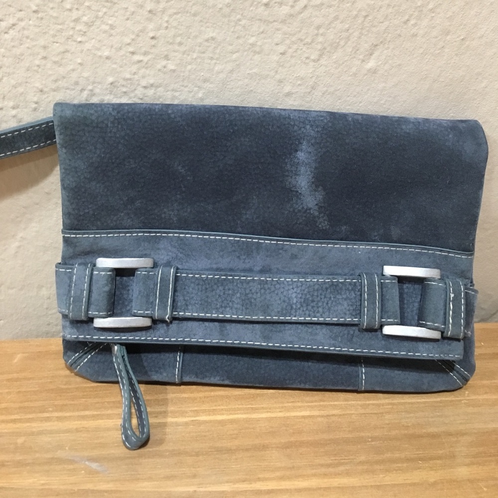 Faux suede clutch wristlet magnet closure
