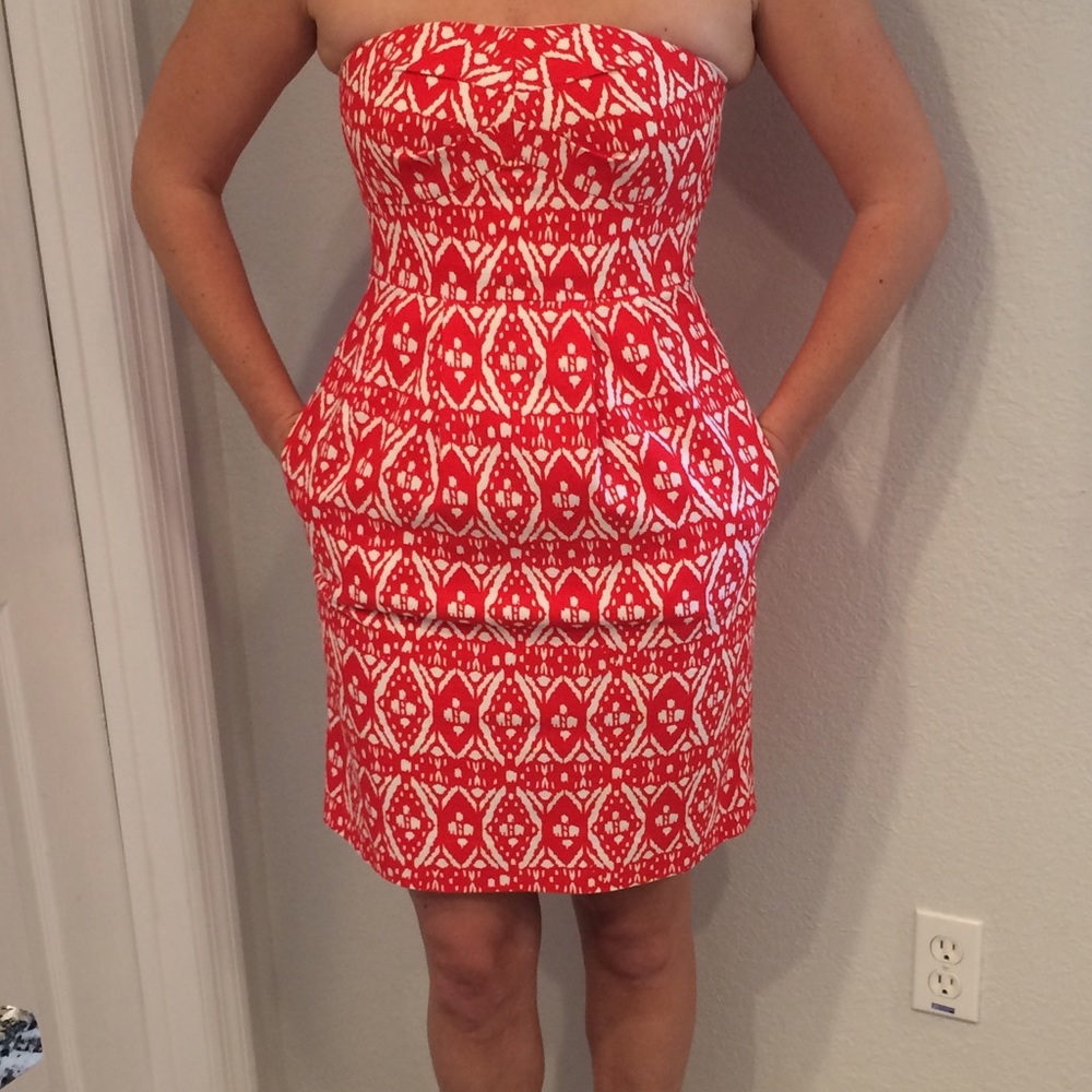 J..Crew Strapless Red & White Dress