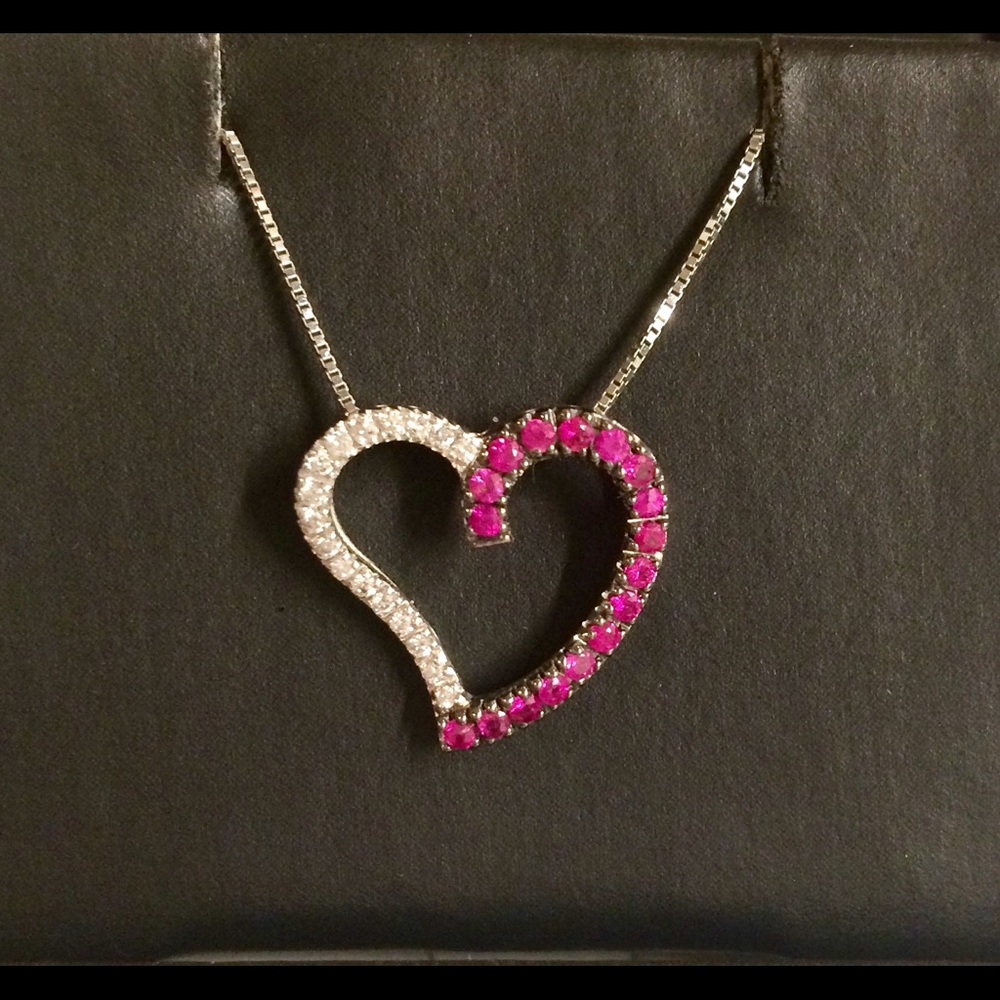 Ruby & diamond 14K white gold necklace