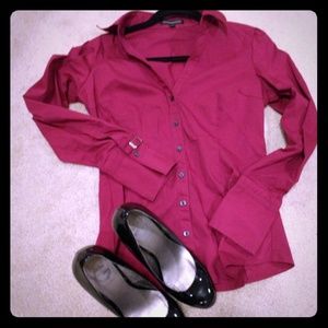RARE Jewel toned Express button up V NECK RUBY