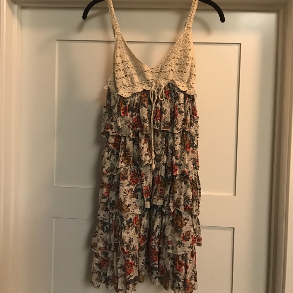 Crochet and floral print dress