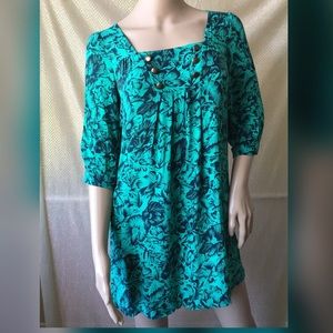 Anthropologie Maeve green black floral mini dress