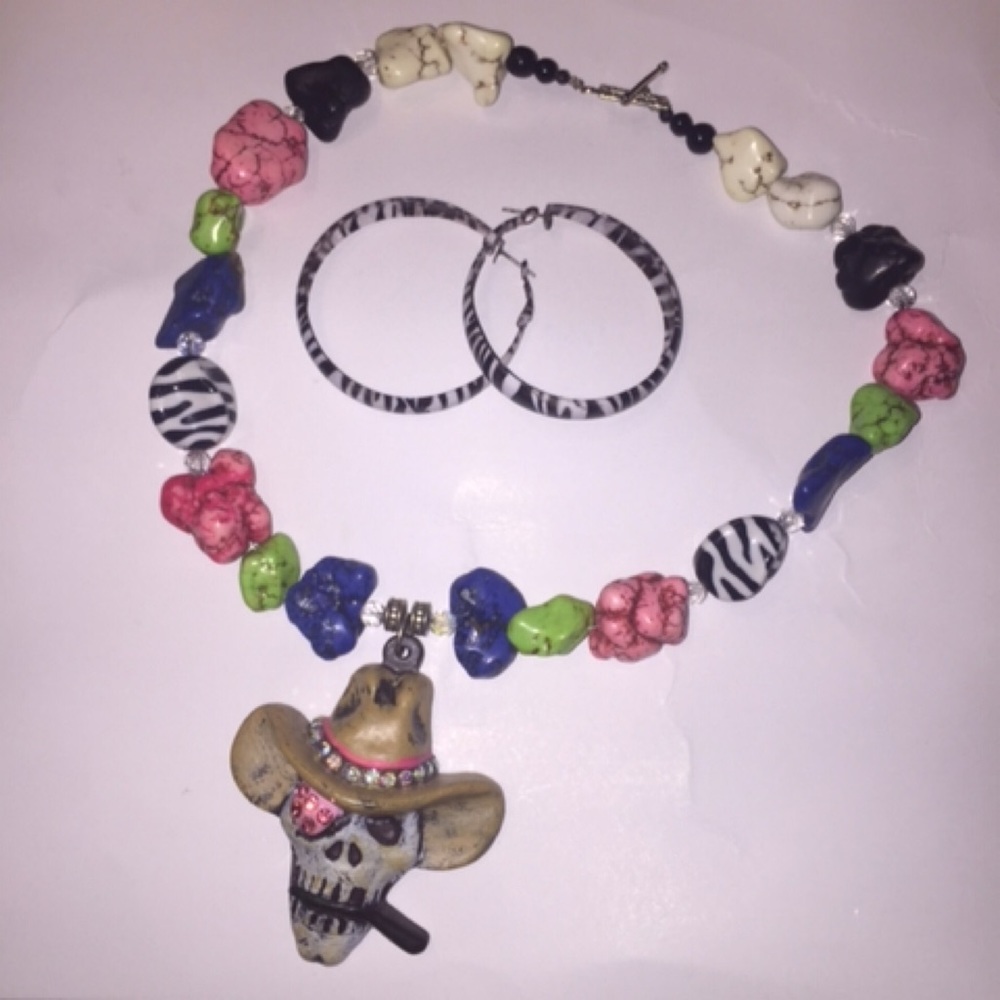 Cowboy Skull Necklace & earrings