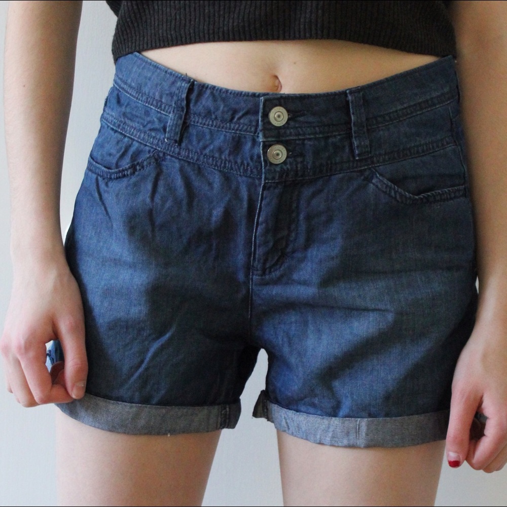High Waisted Chambray Boyfriend Shorts