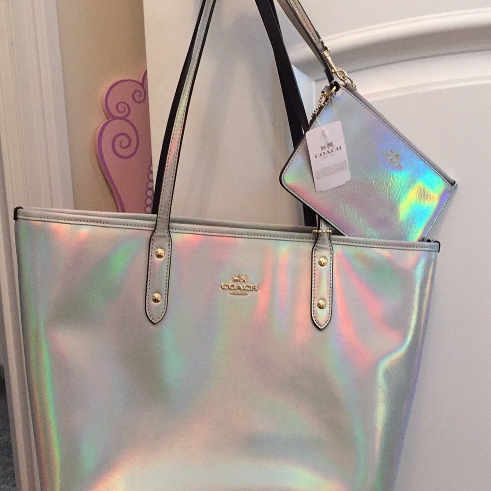 Coach Holographic tote with wristlet