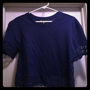 Dark Blue Crop Top with Crochet detail