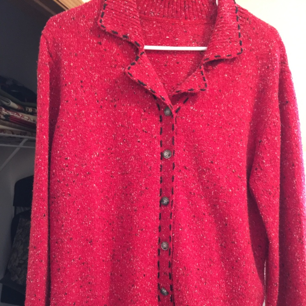 Red Collar Cardigan Sweater with Black trim Final