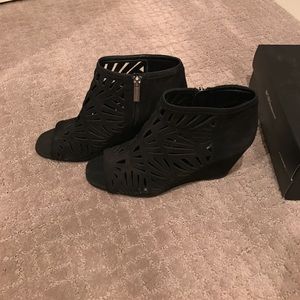 BCBG black suede wedges