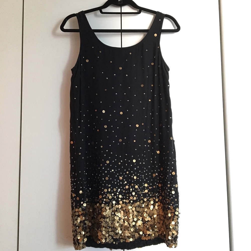 Haute Hippie Black Shift Dress with Gold Sequins