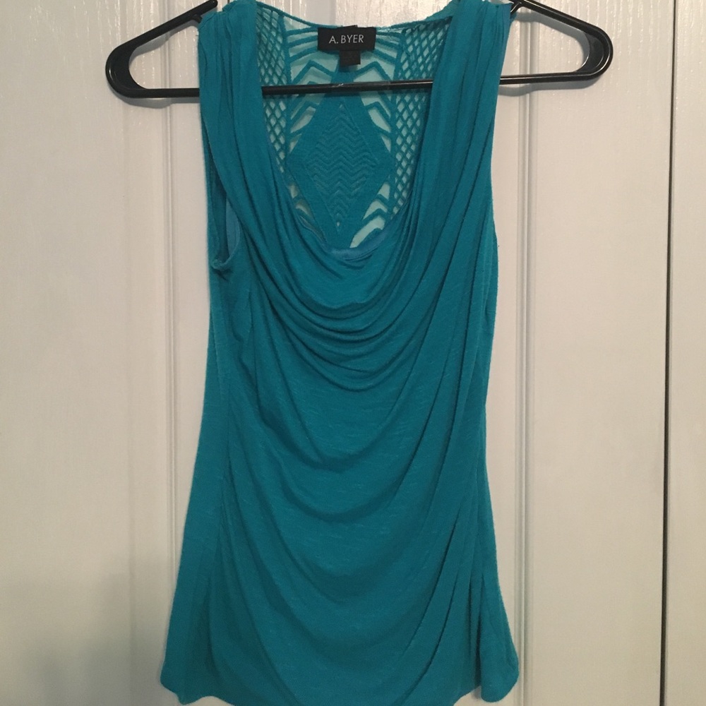 Turquoise A.BYER waterfall neckline top.