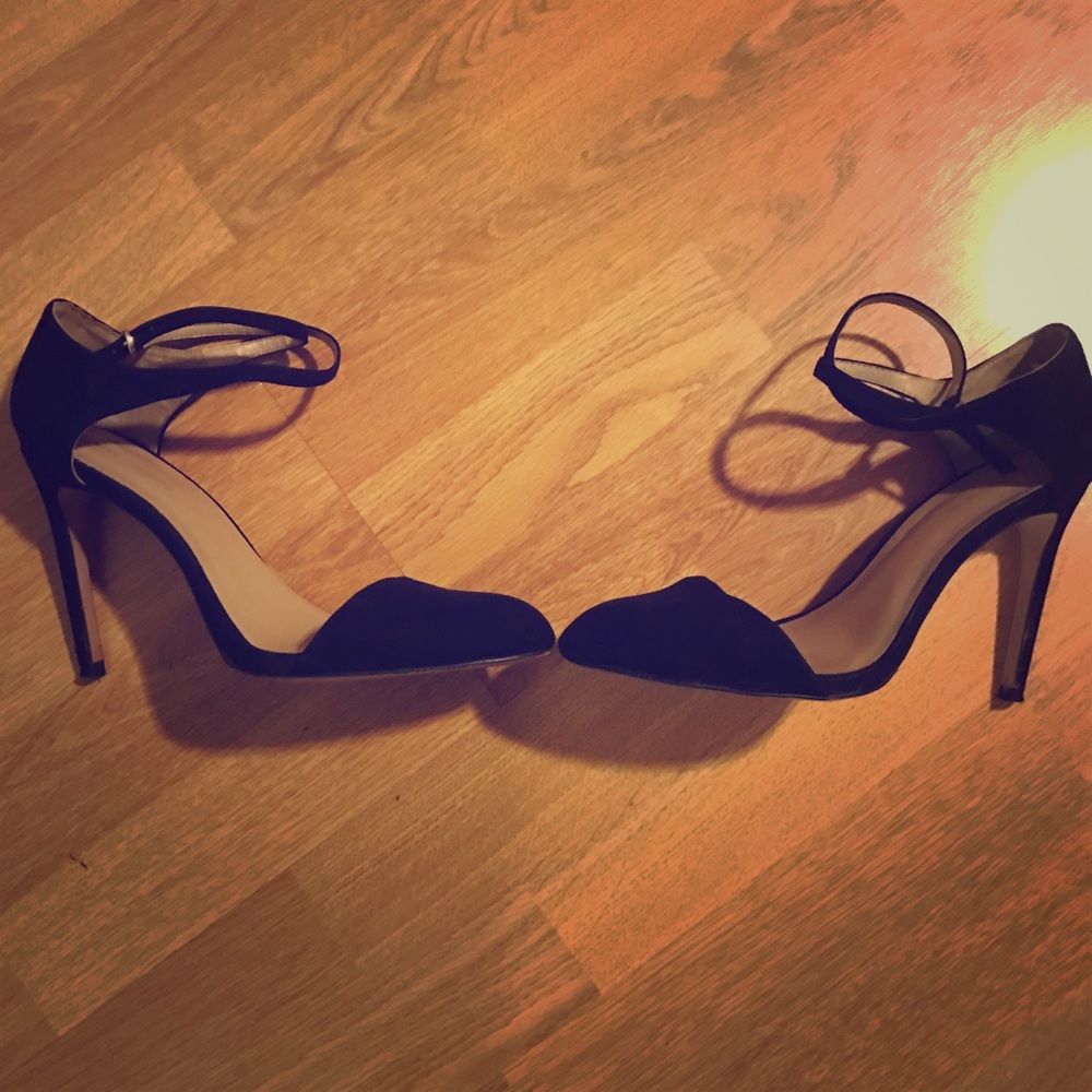 Black Faux Suede Cross Ankle Heels