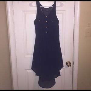 Navy blue dress with gold buttons