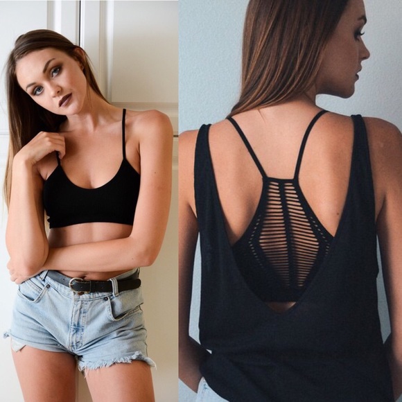 ❌ SOLD❌Black Crisscross Bralette Slashed Caged Bra - Picture 3 of 8