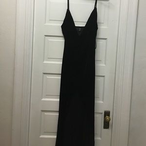 Spaghetti Strap Deep V Neck Velvet Long Dress