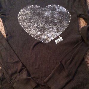 M PINK - worn thin black long sleeve black shirt.