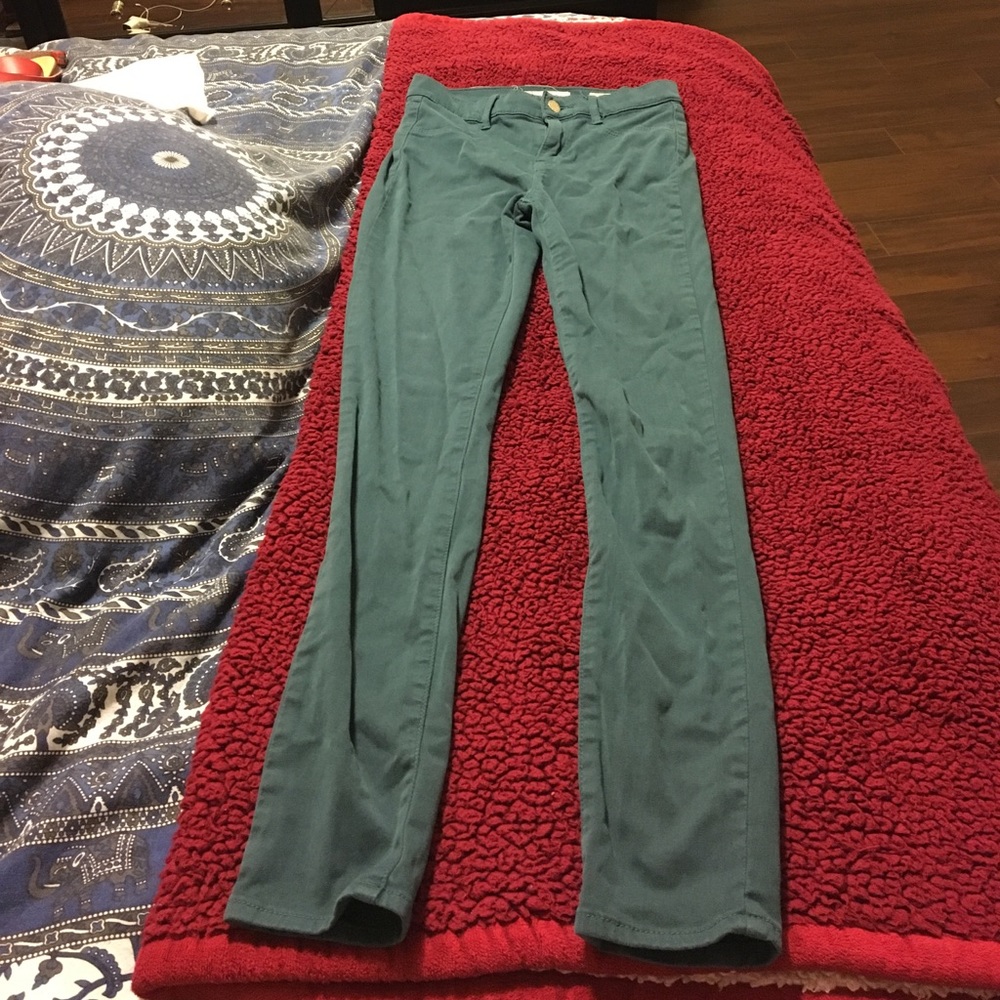 High waisted teal stretch jeans