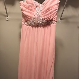 Light baby pink long homecoming/prom dress