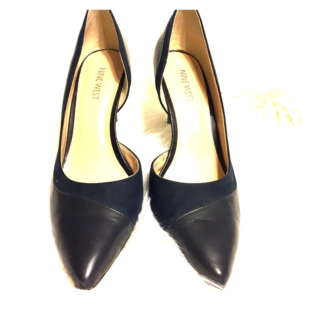 Nine West Leather and Suede navy heels 8.5 M