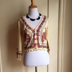 Pink and Blue Anthropologie Crop Cardigan