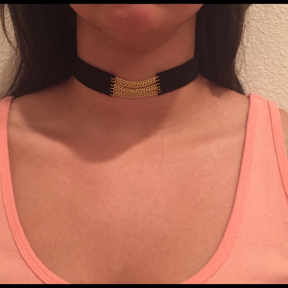 Sexy! Black Suede Choker with Chains