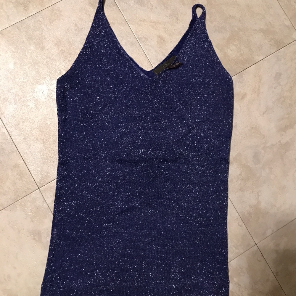 Royal blue vneck tank with silver shimmer knit