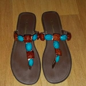 New CL Laundry Turquoise & Brown gem Sandals