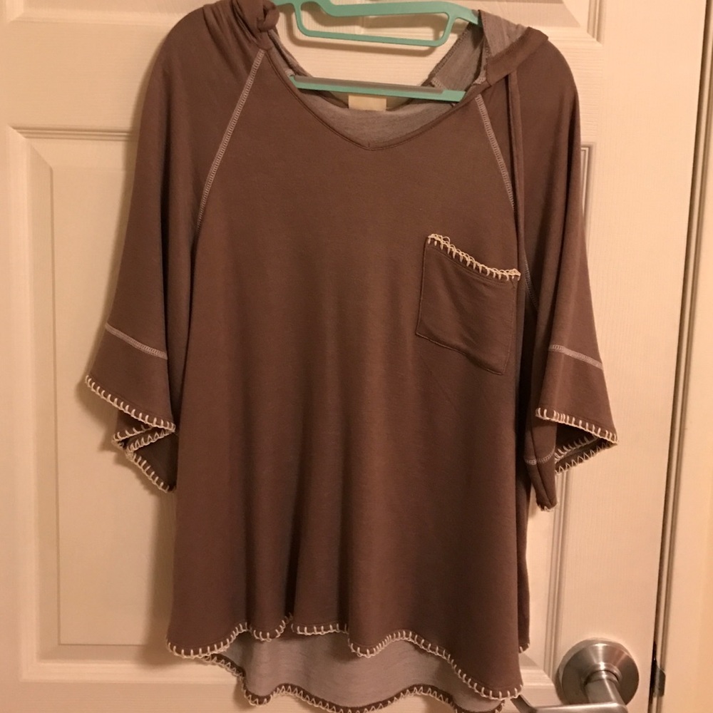 H.I.P tan hooded top with embroidered edges (med)