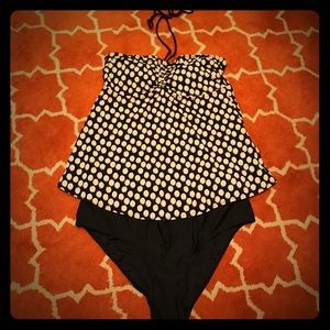 Polka Dot Black and Cream Tankini