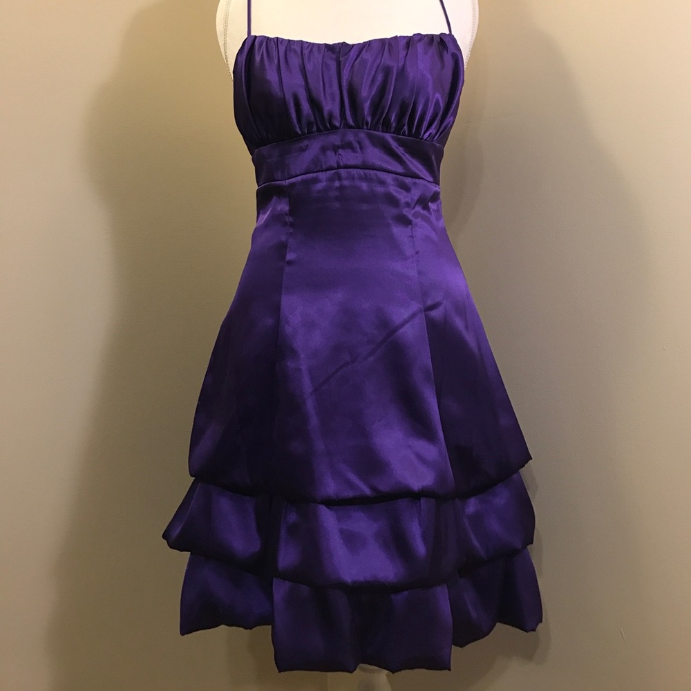 Purple Satin Spaghetti Strap Dress