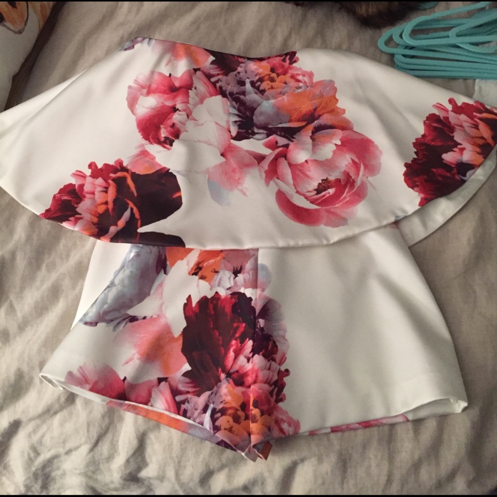 Keepsake white floral strapless romper