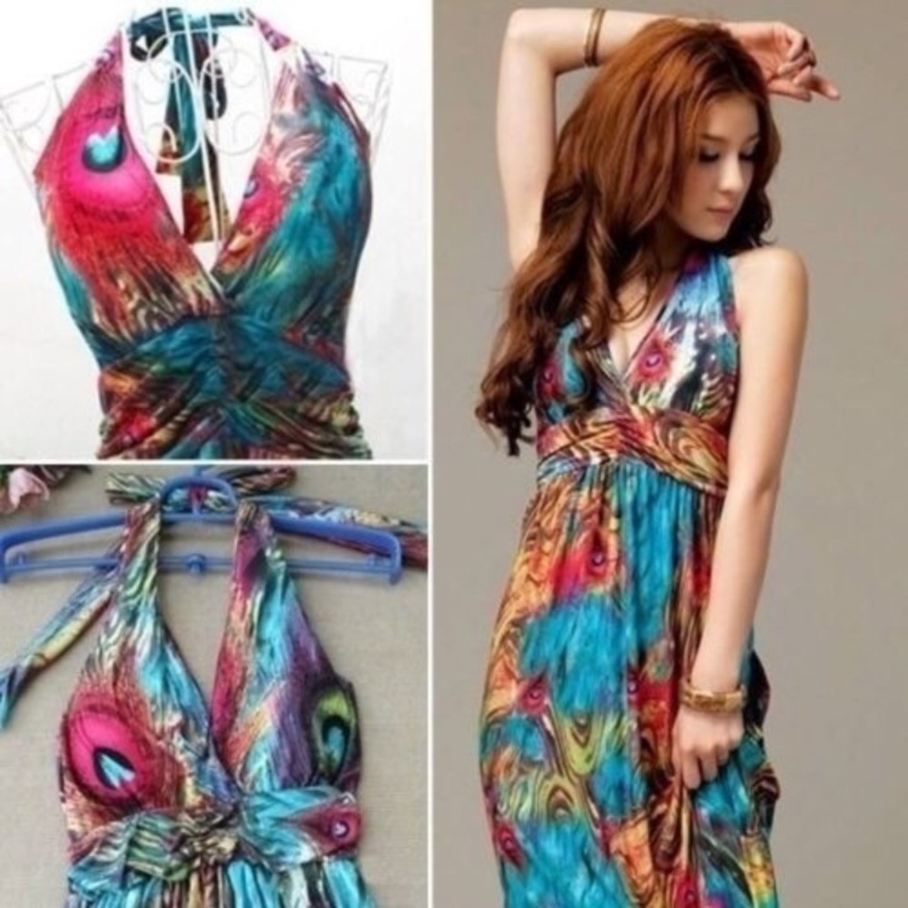 Peacock maxi dress