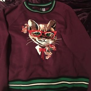 Burgundy Cute Kitten Sweater