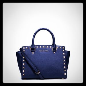 Michael Kors Studded Selma Crossbody Bag in Navy