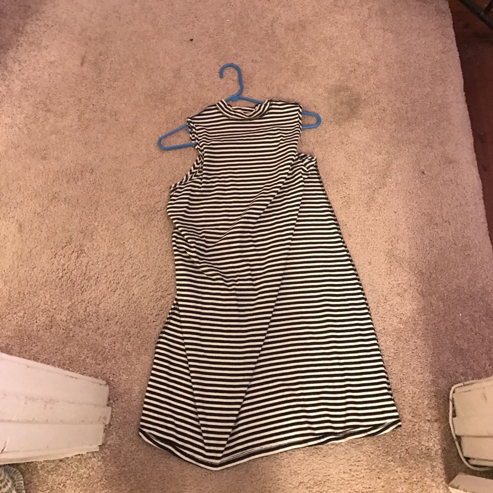 black and white high neck sleeveless dress