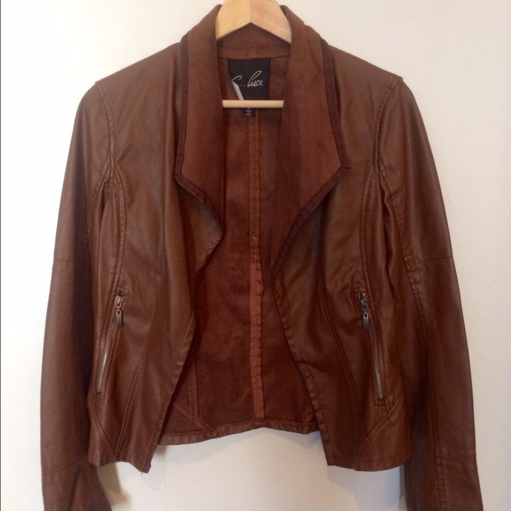 Sexy Vegan faux leather drape front jacket