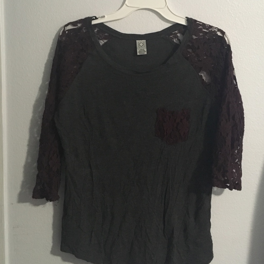 Maroon and Grey Lace Baseball Tee