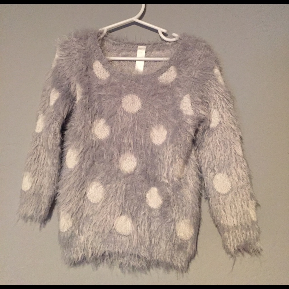 Fuzzy Grey with White Polka Dot Sweater - Cherokee