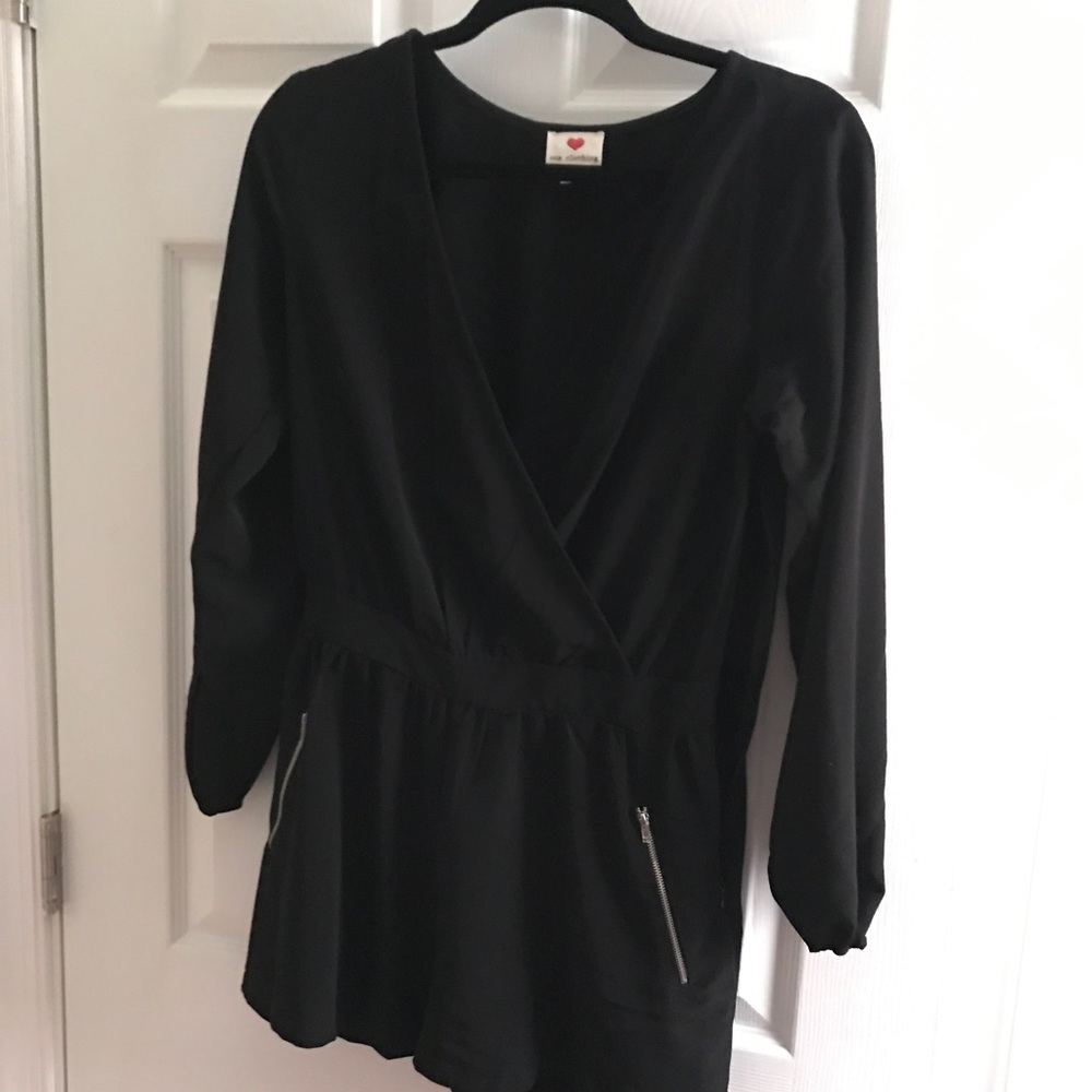 Long sleeved, black, low cut romper
