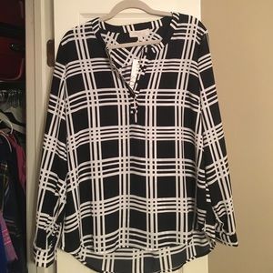 Olive and Oak Black and White Plaid Blouse
