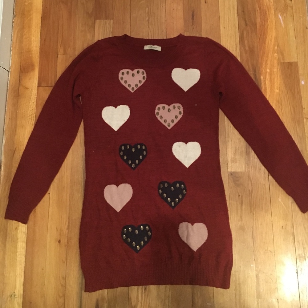 Nisan -cotton red sweater with hearts