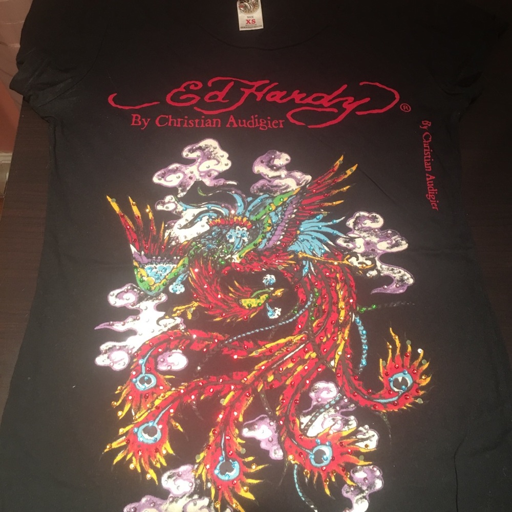 Ed Hardy Dragon Rhinestone Black T-Shirt