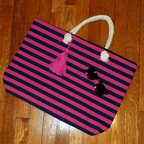 Target Handbags - 🆕Pink/Navy striped beach tote