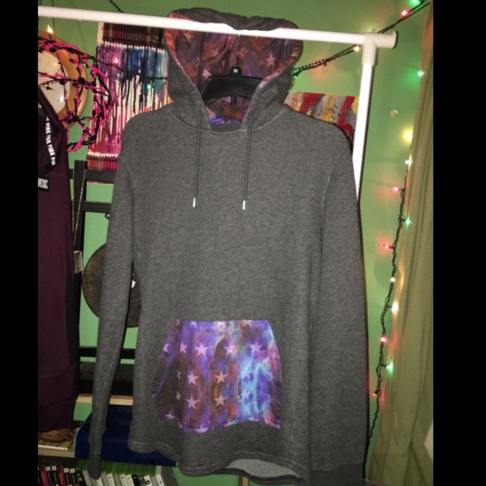 Grey hoodie with galaxy hood and pocket