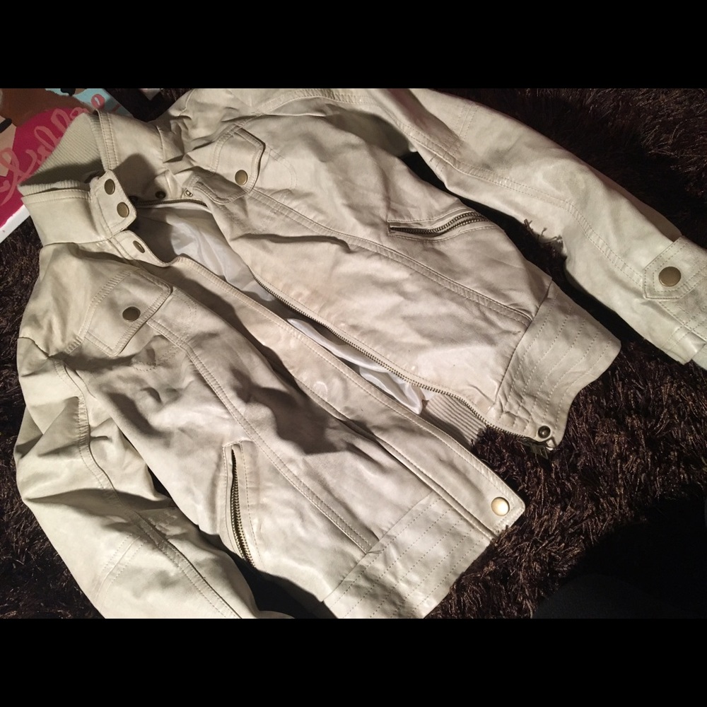Cream colored leather jacket