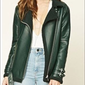 Dark Green Faux Leather Jacket