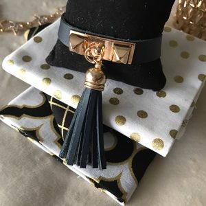 ✨New! Studded Leather Tassel Bracelet (Navy Blue)